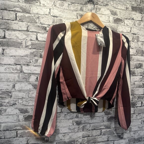 EUC Forever 21 Pink, Yellow, Black Blouse Cropped Size Small - Picture 2 of 14